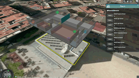 Figure 2: 3D graphical and data relation view of Patraix Building’s 4th floor.
