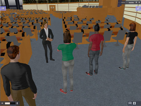 Figure 1: A fully autonomous agent acting as tour guide for a group of students being represented by avatars.