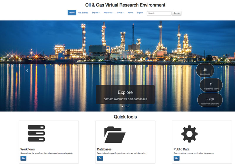 Figure 2: Home page of the oil and gas VRE.