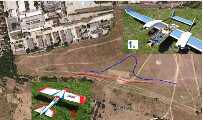 Figure 2: Aircraft photos and trajectories plotted over the airfield.