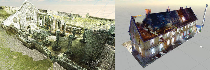 Figure 1: Point clouds of the chapel of Languidou and the “jeu de paume” court.