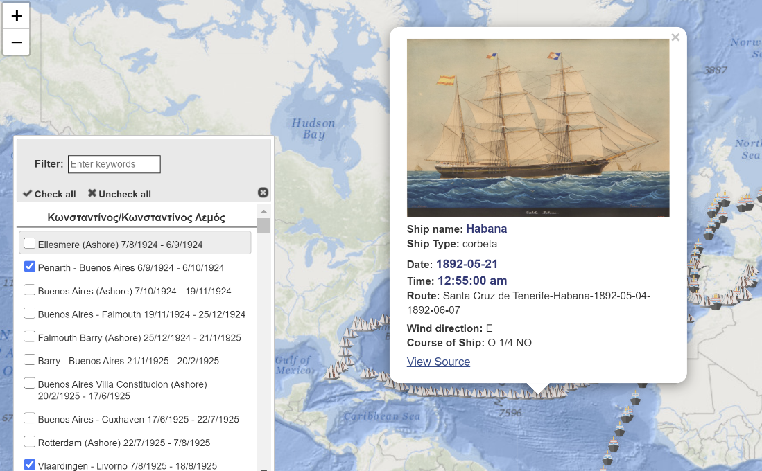 Figure 3: The Ship Voyages map application. 