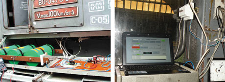 An electric starting system installed on locomotive. The system include two components: the locomotive driver console (left) and the embedded systems dedicated for the main subsystems. The picture on the right shows the box of supercapacitors and the afferent control systems linked to console by an Ethernet bus.
