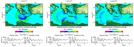 Figure 1: Snapshots of the propagation of the tsunami generated by the 365 AD earthquake.