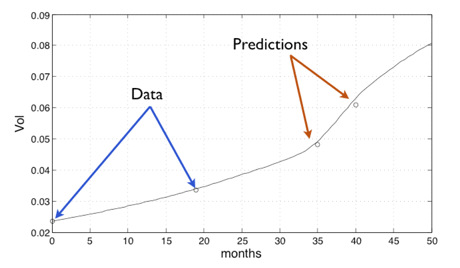 Figure 2:  results of a prediction of the evolution of the nudule based on the mathematical model.