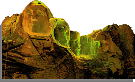 Figure 3: 3D point cloud rendering of the four sculpted presidents from the Mount Rushmore Scottish Ten project. 