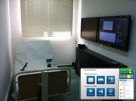 Figure 3. Smart Patient Room and touch pad application.