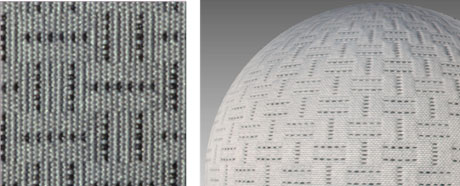 Figure 2: Detail of measured fabric material (left) and its large-scale mapping on a sphere (right).