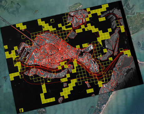 Figure 2: Buoys and water ways overlayed with a TerraSAR-X image using Sextant.