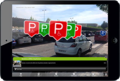 Figure 4: The augmented reality layer which provides users additional spatial context so that they can find the correct parking space.
