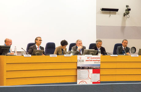 The panelists. From left: Carlo Ghezzi, Thomas Skordas, Paola Inverardi, Jean-Pierre Bourguignon, Domenico Laforenza and Fabio Pianesi.