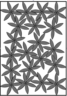 Figure 1: ClpZinc model and approximate resolution using our CMAES backend for the placement of 20 rosettes defined by union and intersections of circles.