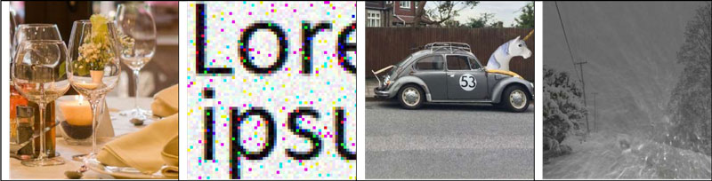 Figure 1: Examples for challenging situations for computer vision algorithms (from left to right): transparent objects, noise, unexpected objects, particles in the air causing reflections and blur.