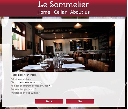 Figure 1: A part of Le Sommelier user interface depicting the order form.