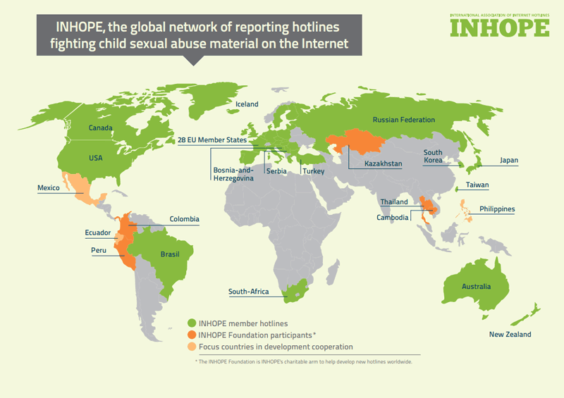 Figure 1: Map of INHOPE member countries.