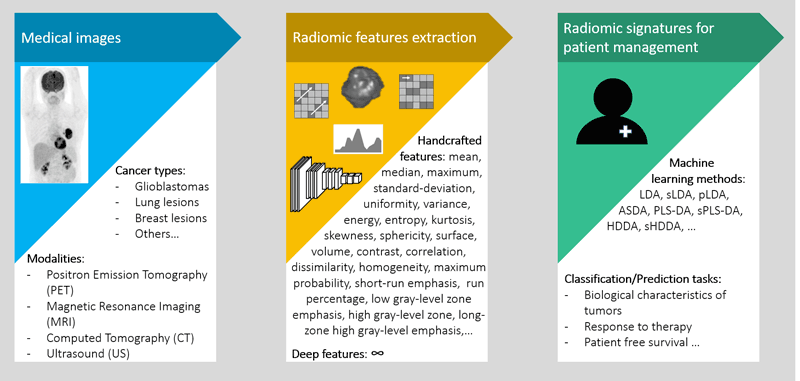 Figure 1: Process to obtain radiomic signatures in order to assist clinicians for patient management.