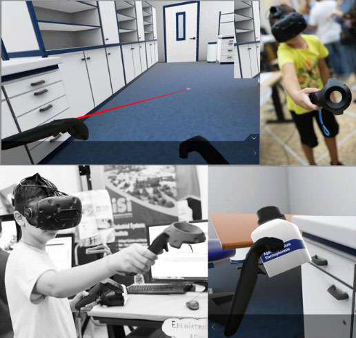Figure 3: Interaction with VR environment with motion sensing controllers.