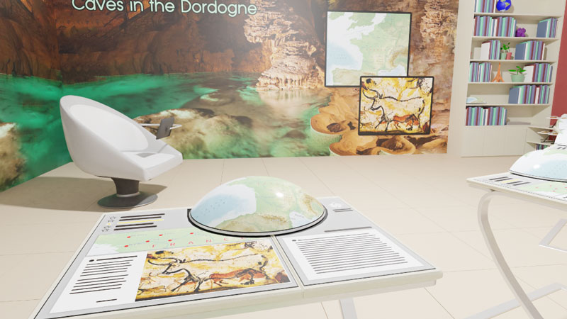 Figure 1: 3D representation of the “Intelligent Classroom” displaying the “Smart Student Desk”, the “Intelligent Classroom Board” and the “Teacher Workstation”.