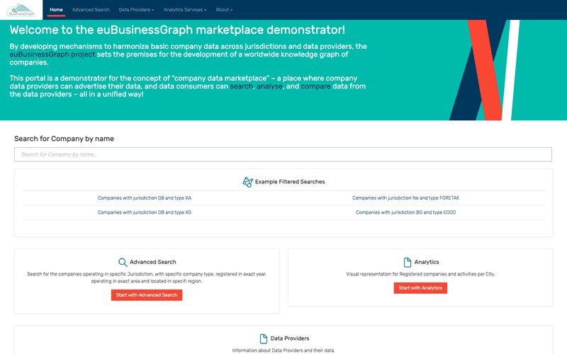 Figure 1: Homepage of the euBusinessGraph data marketplace prototype.