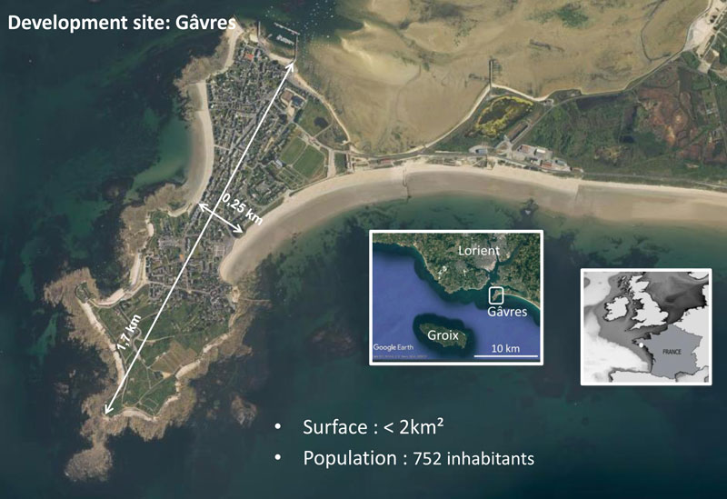 Figure 1: Target application: multiscale simulation around Gâvres Presque-isle. Different models will be valid on these different domains (courtesy BRGM).