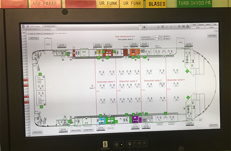 Figure 1: The Fire Resource Management Centre (FRMC) of the Stena Jutlandica Ro/Ro vessel will be augmented with A4IoT to enable real-time tracking of fire hazards and to guide trained personnel in controlling them.