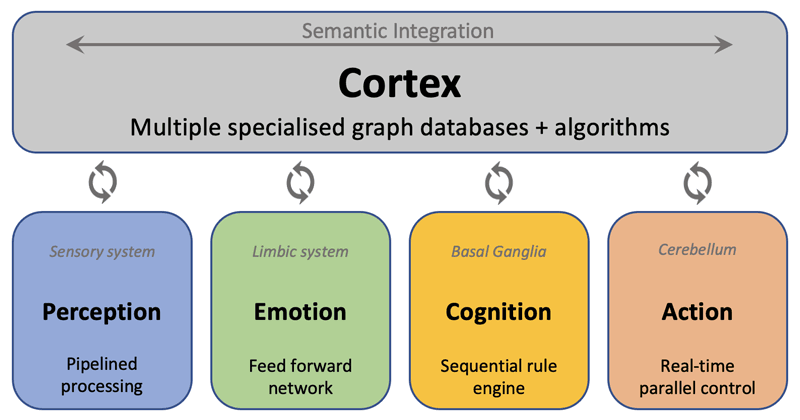Figure 1: Cognitive architecture with multiple cognitive circuits equivalent to a shared blackboard.