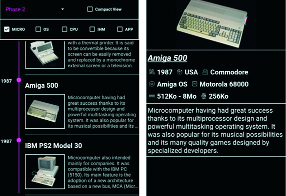 Figure 2: Mobile app of the NAM-IP Computer museum.