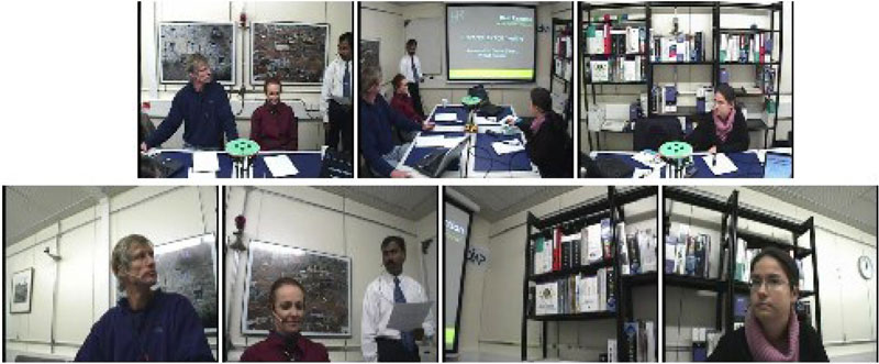 Figure 2: Snapshot taken from the AMI meeting corpus. This shows example footage taken from an instrumented meeting room where more controlled lab experiments can occur.