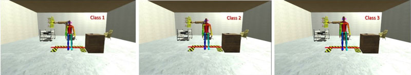 Figure 3: Examples of the simulator in different configurations (height of the operator), for ergonomic analysis in a safe virtual environment..
