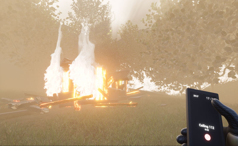 Figure 1: Scene from a wildfire scenario in virtual reality for the B-prepared project.