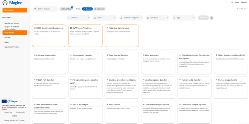 Figure 2: All available services in the platform at a glance. 