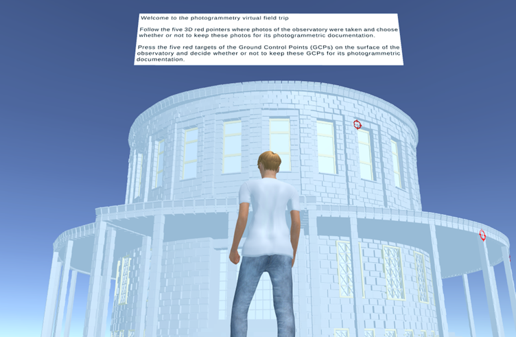 Figure 1: Virtual scene depicting the observatory of the Aristotle University of Thessaloniki within the close-range photogrammetry virtual field trip.