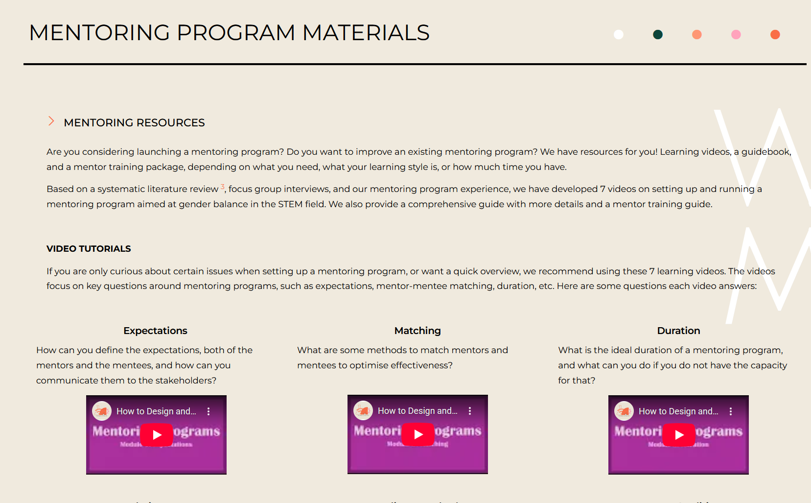 Figure 2: Mentoring resources on the website.