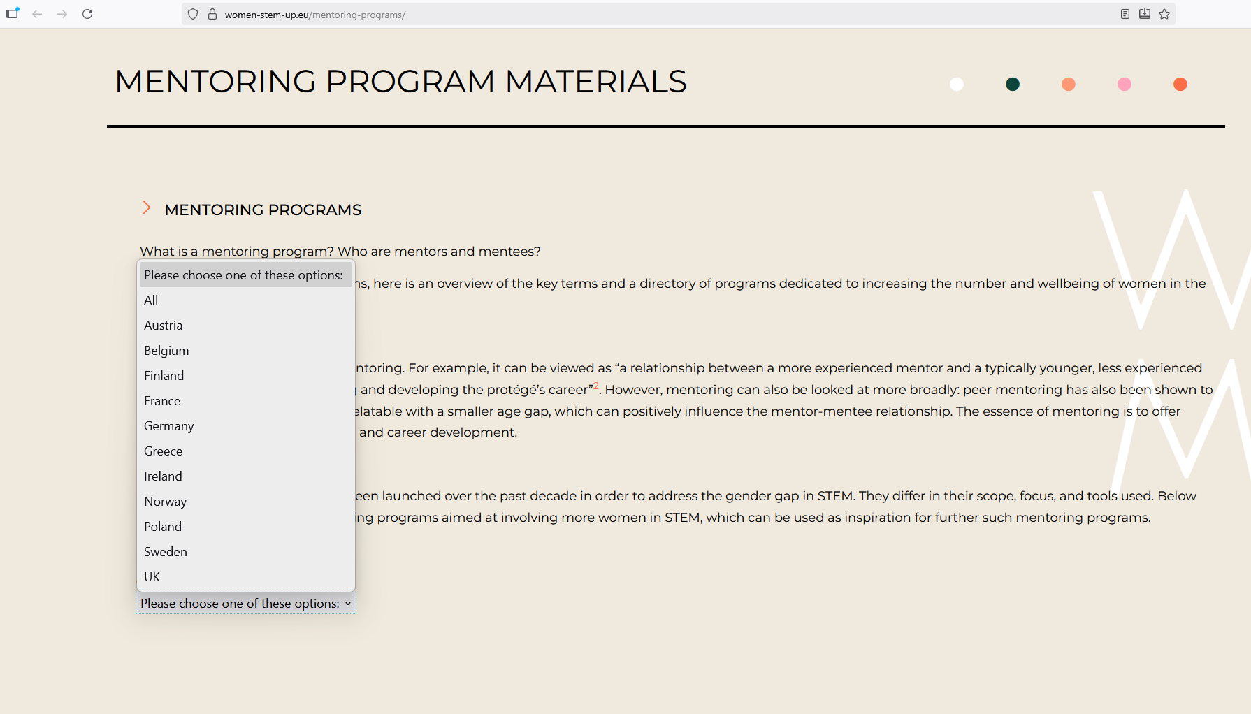 Figure 1: Searchable directory of mentorship programs on the website.