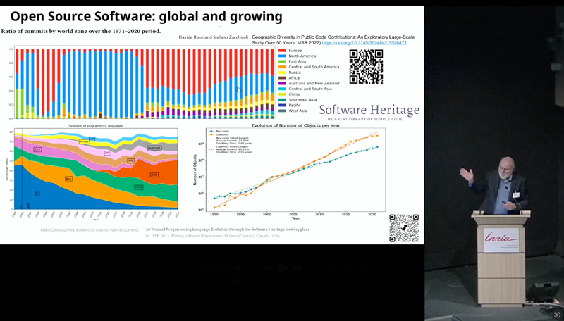 Roberto Di Cosmo from Inria and University Paris Cité, presenting “No science without source: collecting, preserving and sharing software in a risky world” during the session “Data altruism and open academic resources” on Thursday, 30 October 2025.