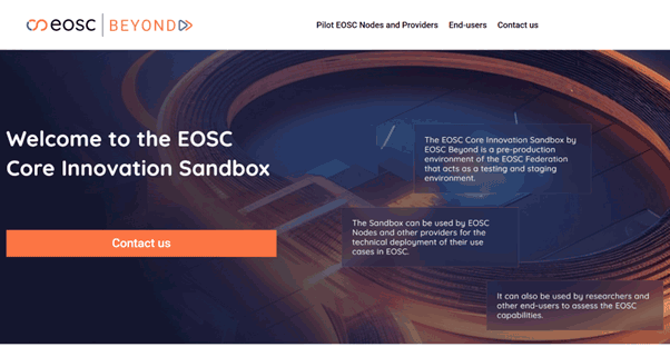 Figure 1: EOSC Core Innovation Sandbox landing page.