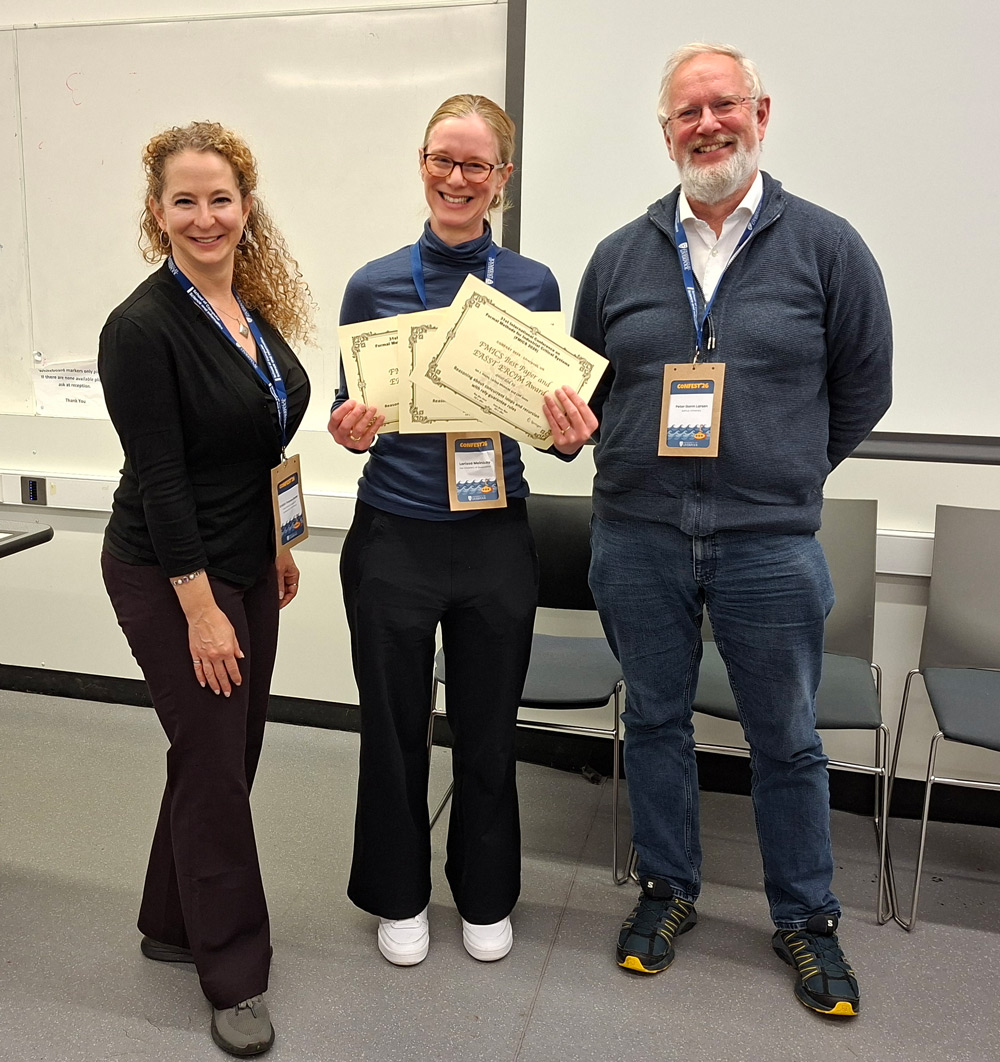 Alessandro Fantechi and Gloria Gori received their FMICS 2026 Best Paper Award from the PC chairs Kristin Yvonne Rozier and Peter Gorm Larsen.