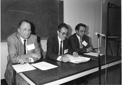 The ERCIM 'founding fathers' Gerhard Seegmüller (GMD), Alain Bensoussan (INRIA) and Cor Baayen (CWI) in 1989. The ERCIM founding fathers Gerhard Seegmüller (GMD), Alain Bensoussan (INRIA) and Cor Baayen (CWI) in 1989.