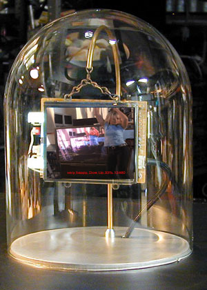Figure 1: Lynn Hershman Leeson’s ‘Synthia’.  In this work the mannerisms of an animated character rendered onscreen are influenced by live stock market data.