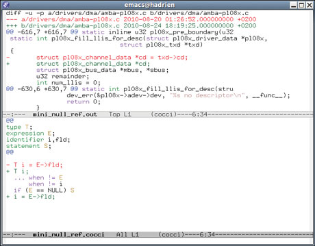 Figure 1: Rule specification and matches in Coccinelle.