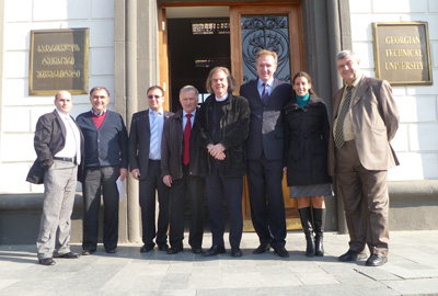 Participants of the GEO-RECAP kick-off meeting. From left: Giorgi Mumladze (IC), George Giorgobiani (MICM), George Goguadze (DFKI), Vakhtang Kvaratskhelia (MICM), Jérôme Chailloux (ERCIM), Andrey Girenko (GIRAF), Andrea Loesch (GIRAF) and Givi Kochoraze (ICARTI).