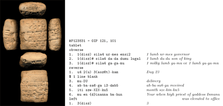 Figure 1: An example of transliterated cuneiform tablet from UR III 