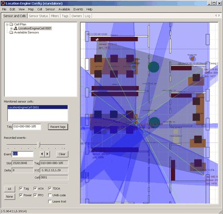 Figure 2: Coverage of UWB signals as reported by the location engine. 