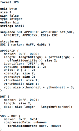 An example of the Derric description of JPEG