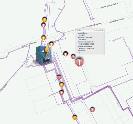 Figure 3: Real-time layer with geolocated fault events coming from DDS