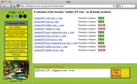 Figure 2: Verification result of a property for all products of a family of coffee machines