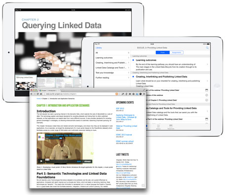  Figure 1: A selection of EUCLID learning materials in different formats and platforms, i.e. eBooks and online courses for the web and the iPad.