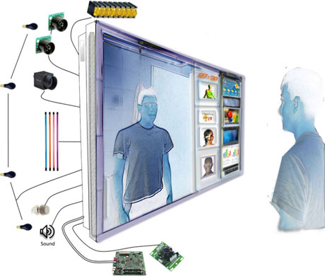 Figure 1: The Wize Mirror is a multisensory platform which collects videos, images, 3D scans of the human face and gas concentration signals, looking for signs correlated with cardio-metabolic risk.