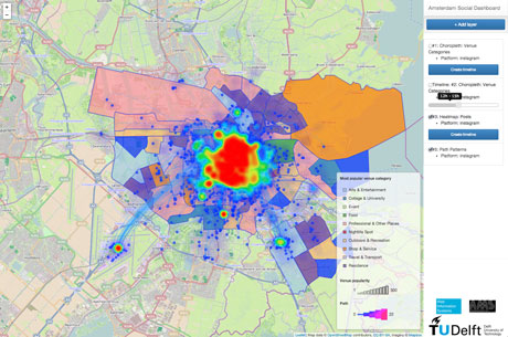 Figure 2: The Amsterdam Social Dashboard, developed on top of the cItyAM platform for the Amsterdam Institute for Advanced Metropolitan Solutions (AMS) opening day.